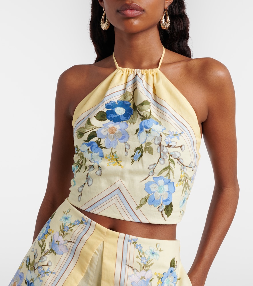 Floral linen and cotton crop top