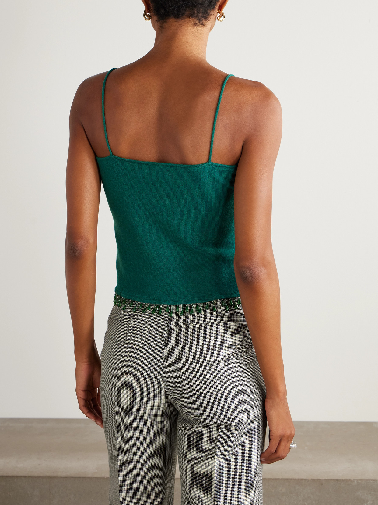 Fringed Bead-embellished Wool And Cashmere-blend Top - Green