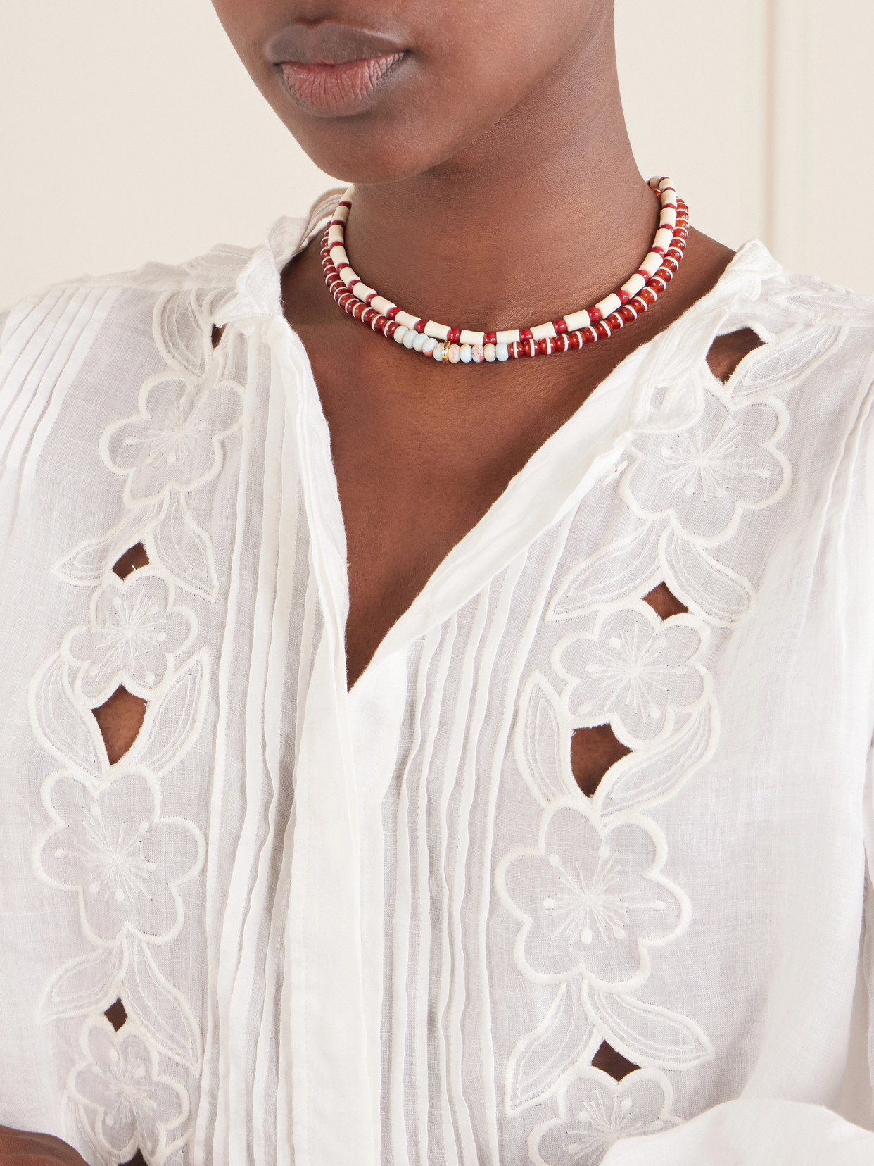 Paprika Set Of Two Beaded Necklaces - Red