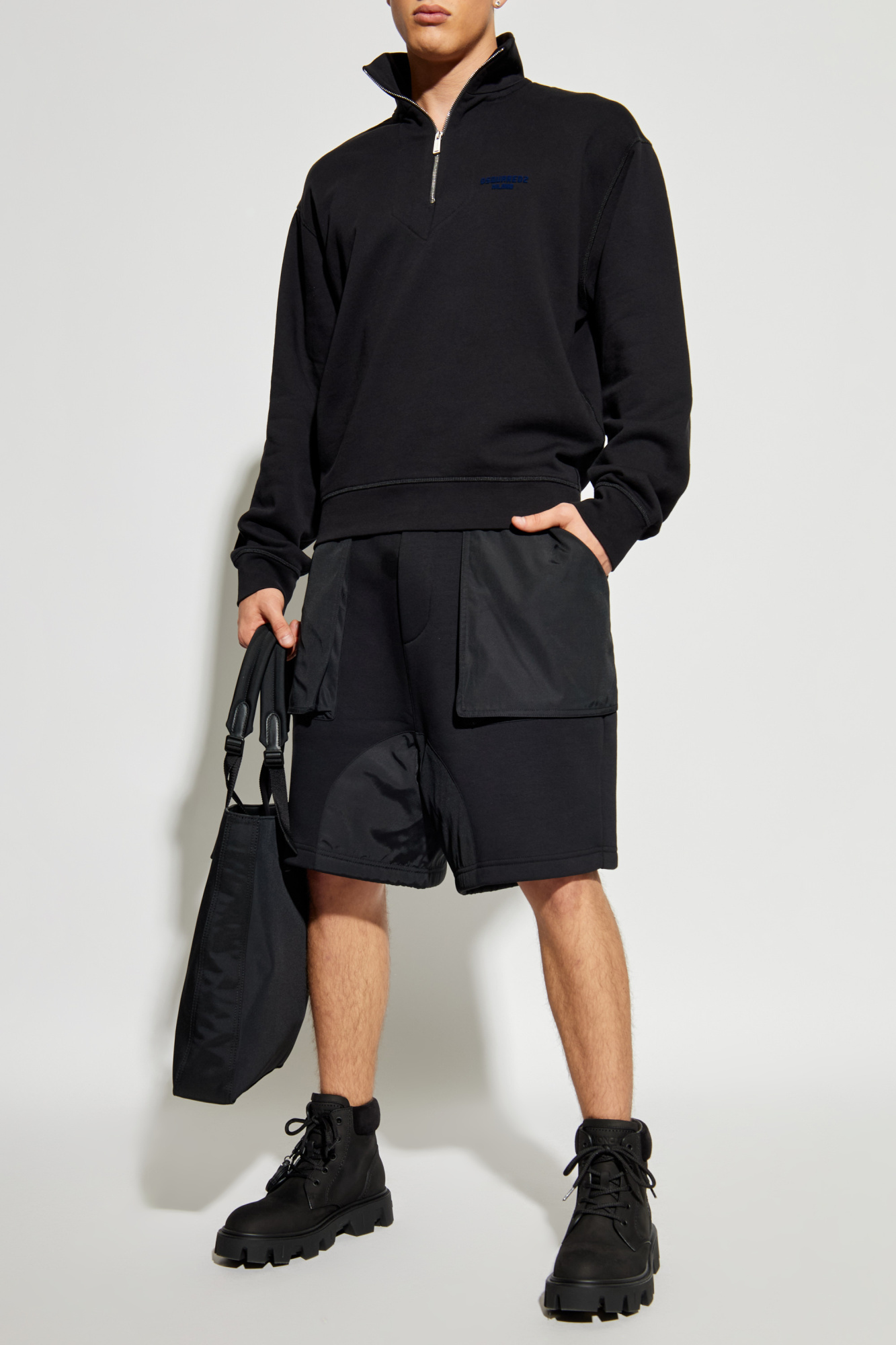 Sweatshirt With Stand-up Collar, Men's, Black