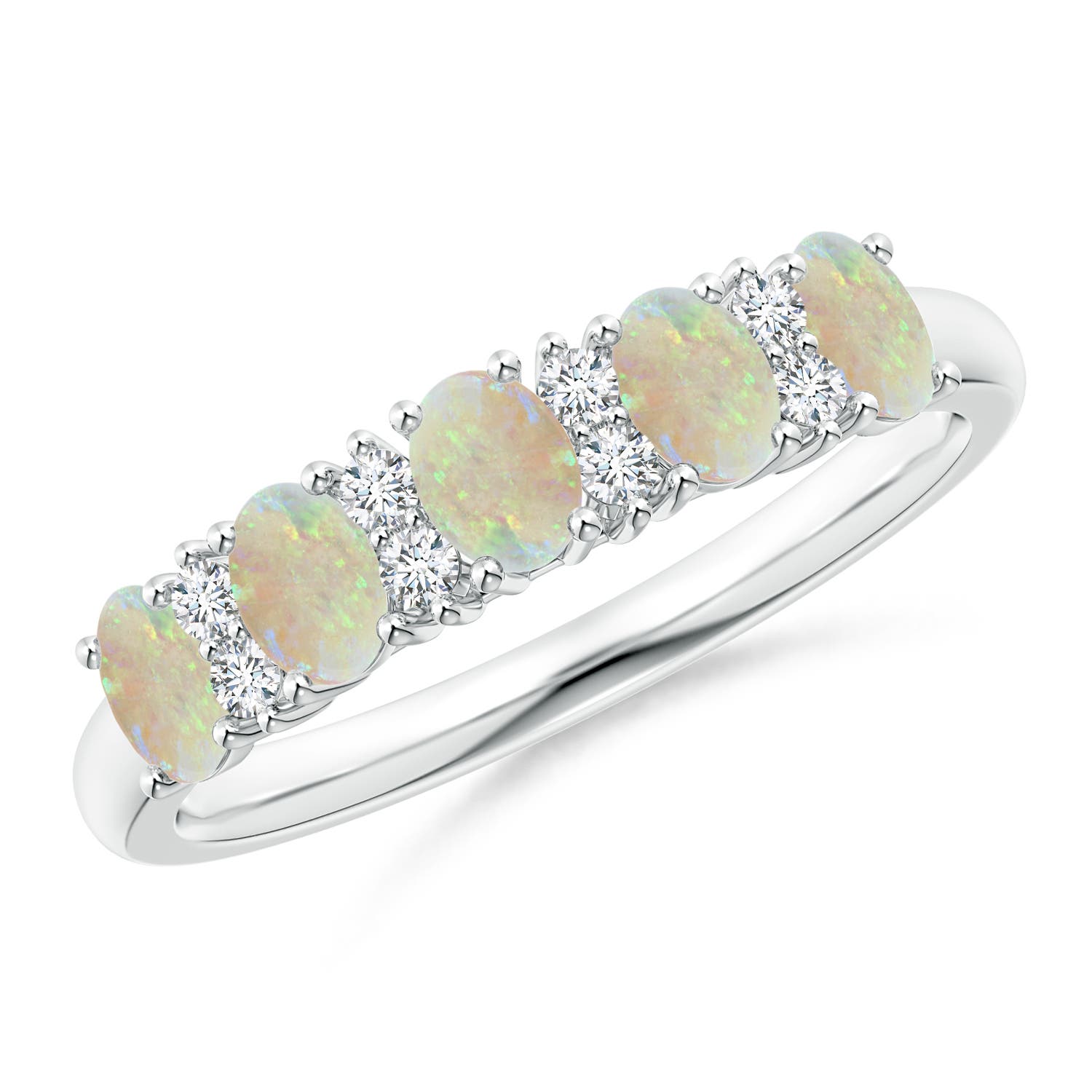 Angara 0.6 Carat Five Stone Opal and Diamond Wedding Ring in 18K White Gold