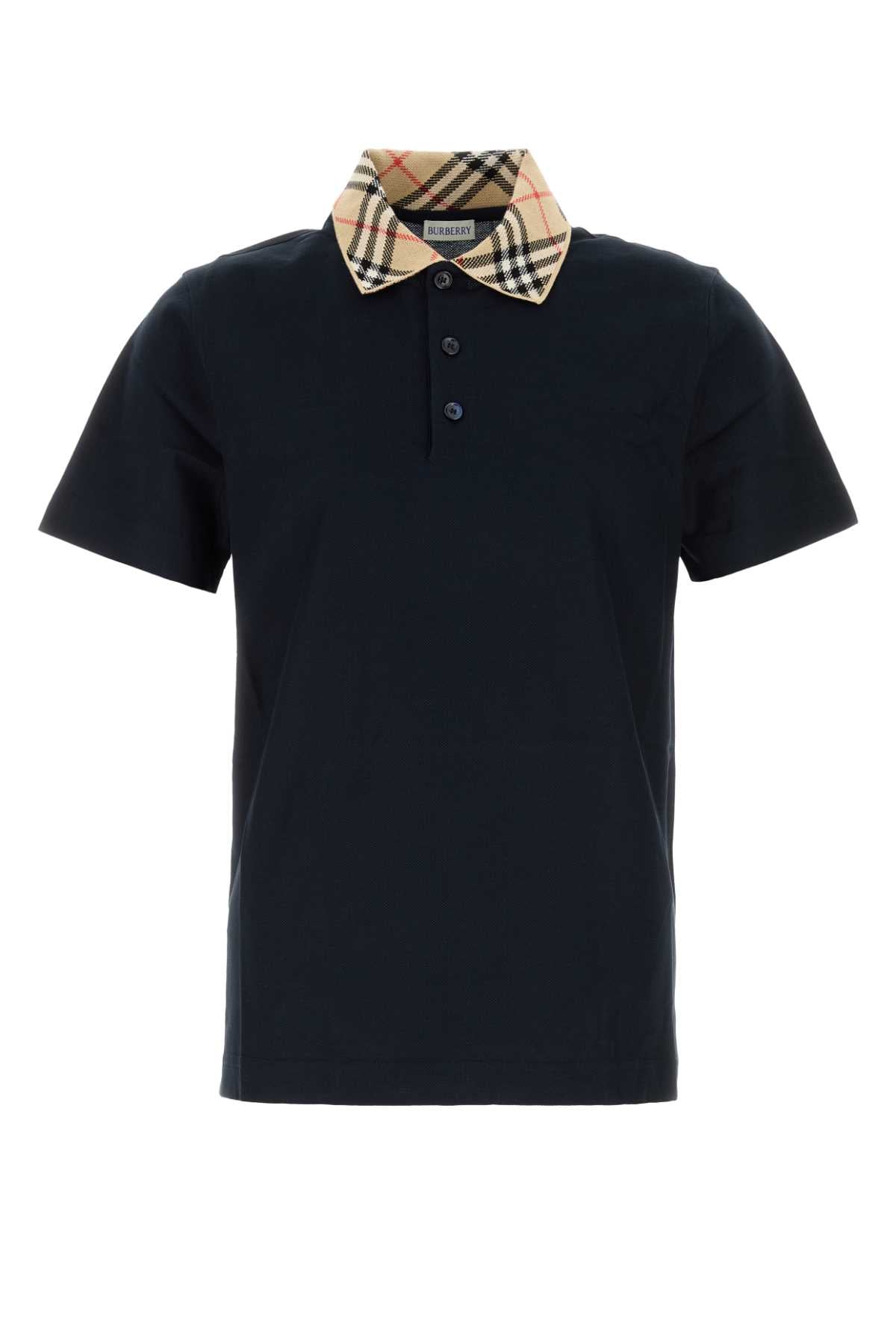 Check Collar Polo Shirt — Navy