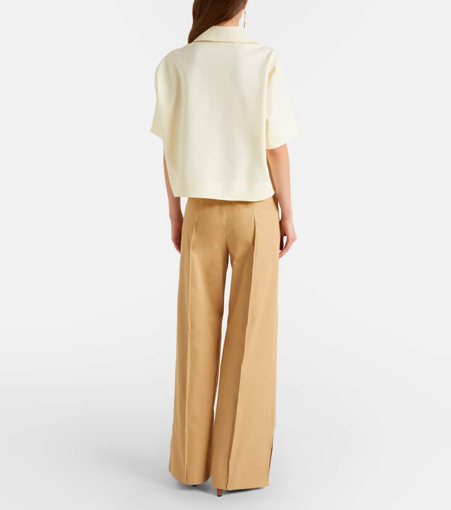 Cotton drill wide-leg pants