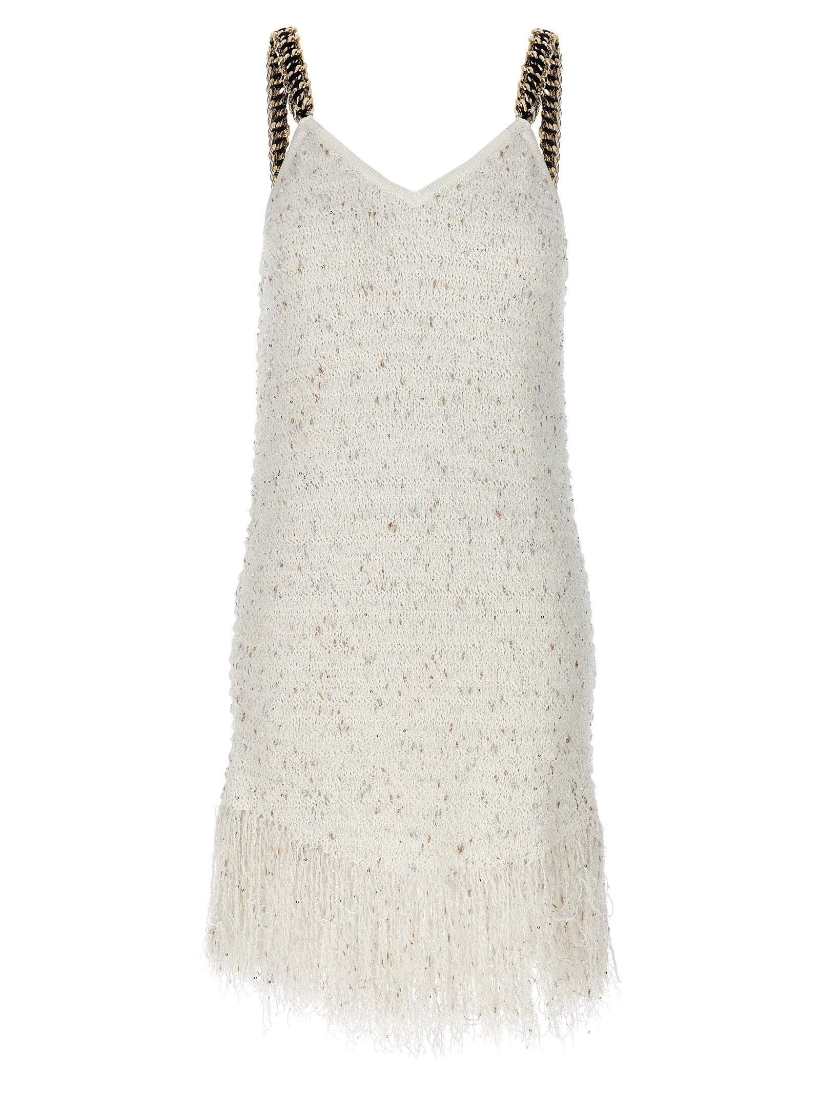 -Fringed Tweed Abiti Bianco-Donna
