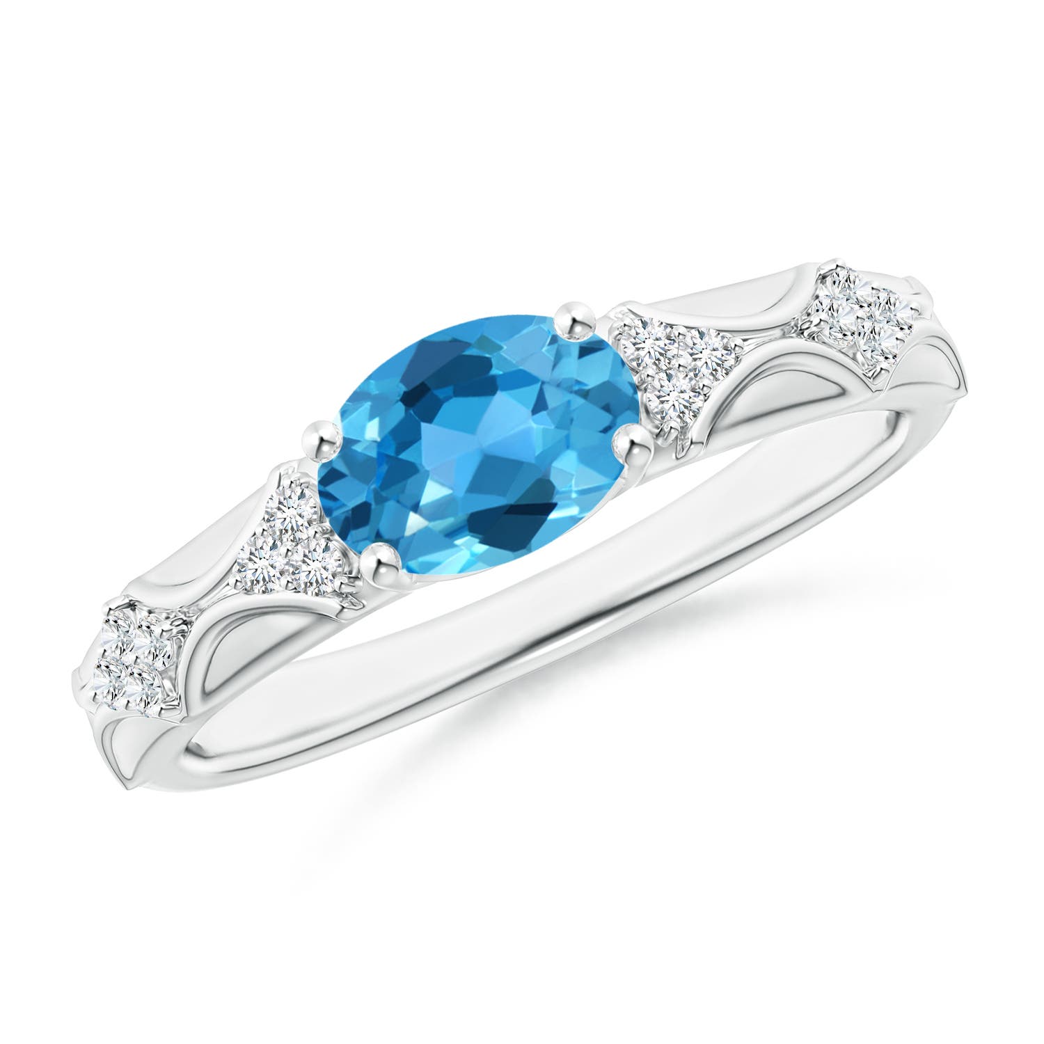 Angara 1.5 Carats Oval Swiss Blue Topaz Vintage Style Ring with Diamond Accents in Platinum