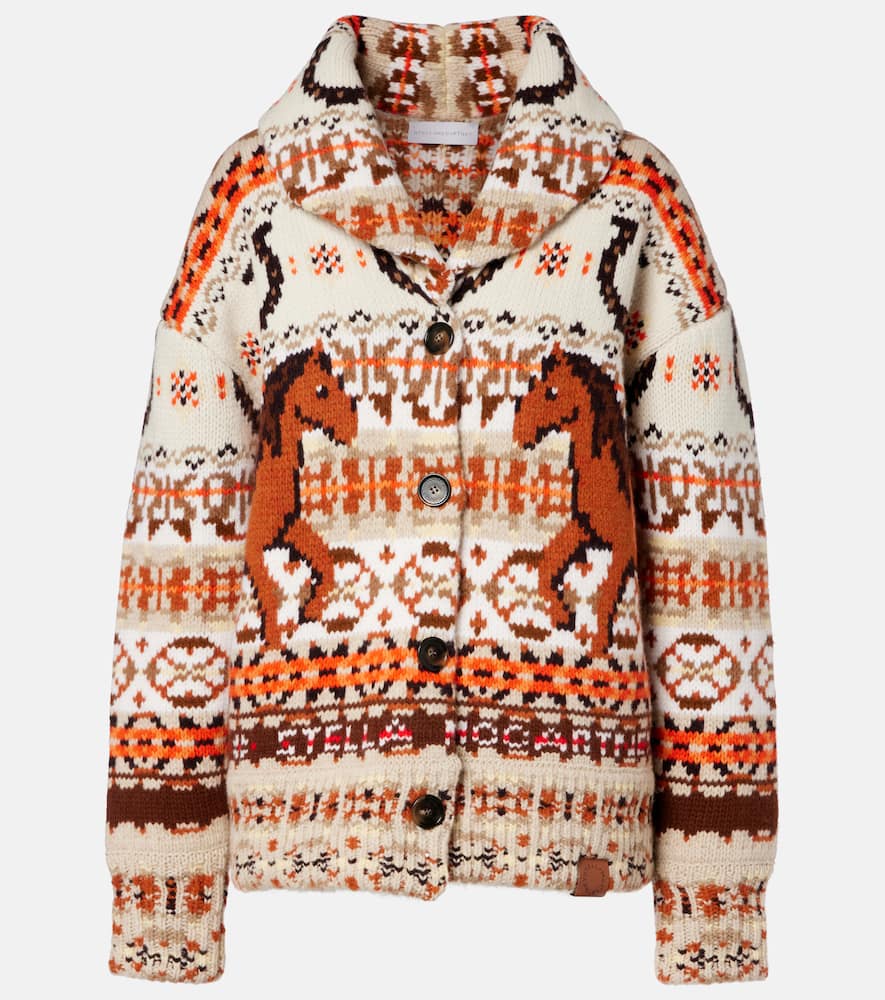 Intarsia oversized virgin wool cardigan