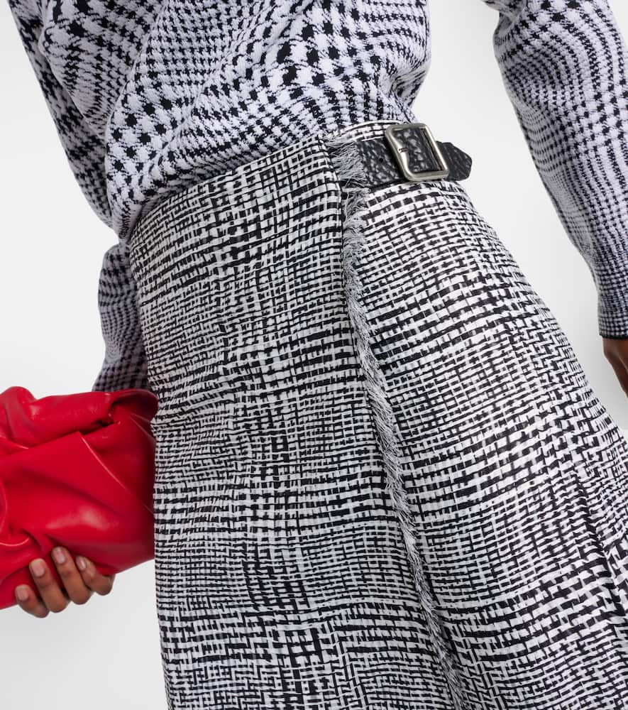 Houndstooth high-rise wrap skirt