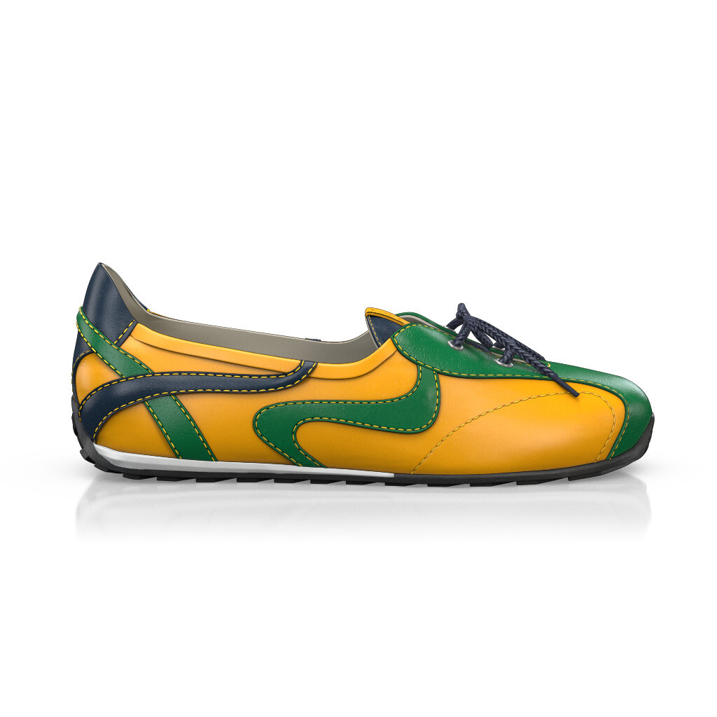 Ballerines de sport Femme Faites main en Italie en Cuir Jaune moutarde - Sur Mesure, Petit, Enfiler - GIROTTI