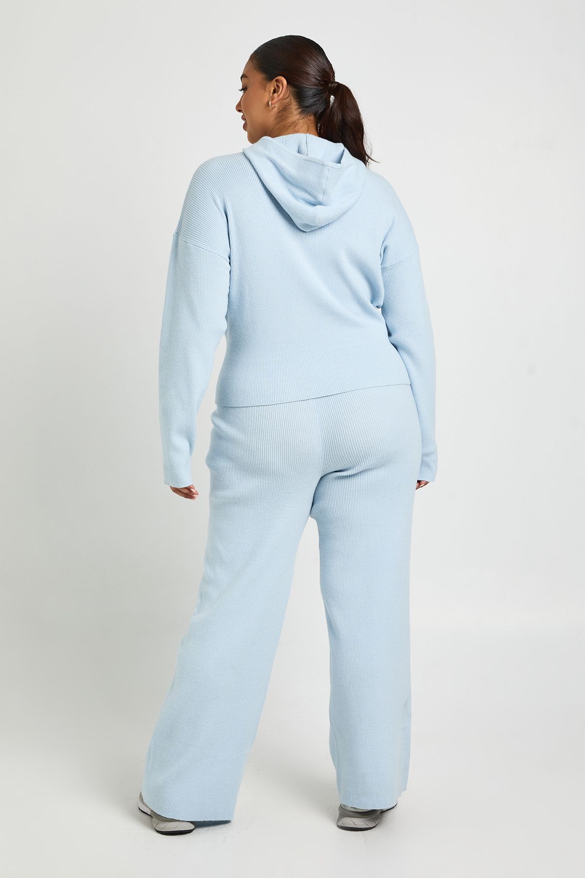 Boohoo Womens Plus Super Soft Rib Knitted Zip Through Hoody and Trouser Co-Ord - Pale Blue - -26 Women