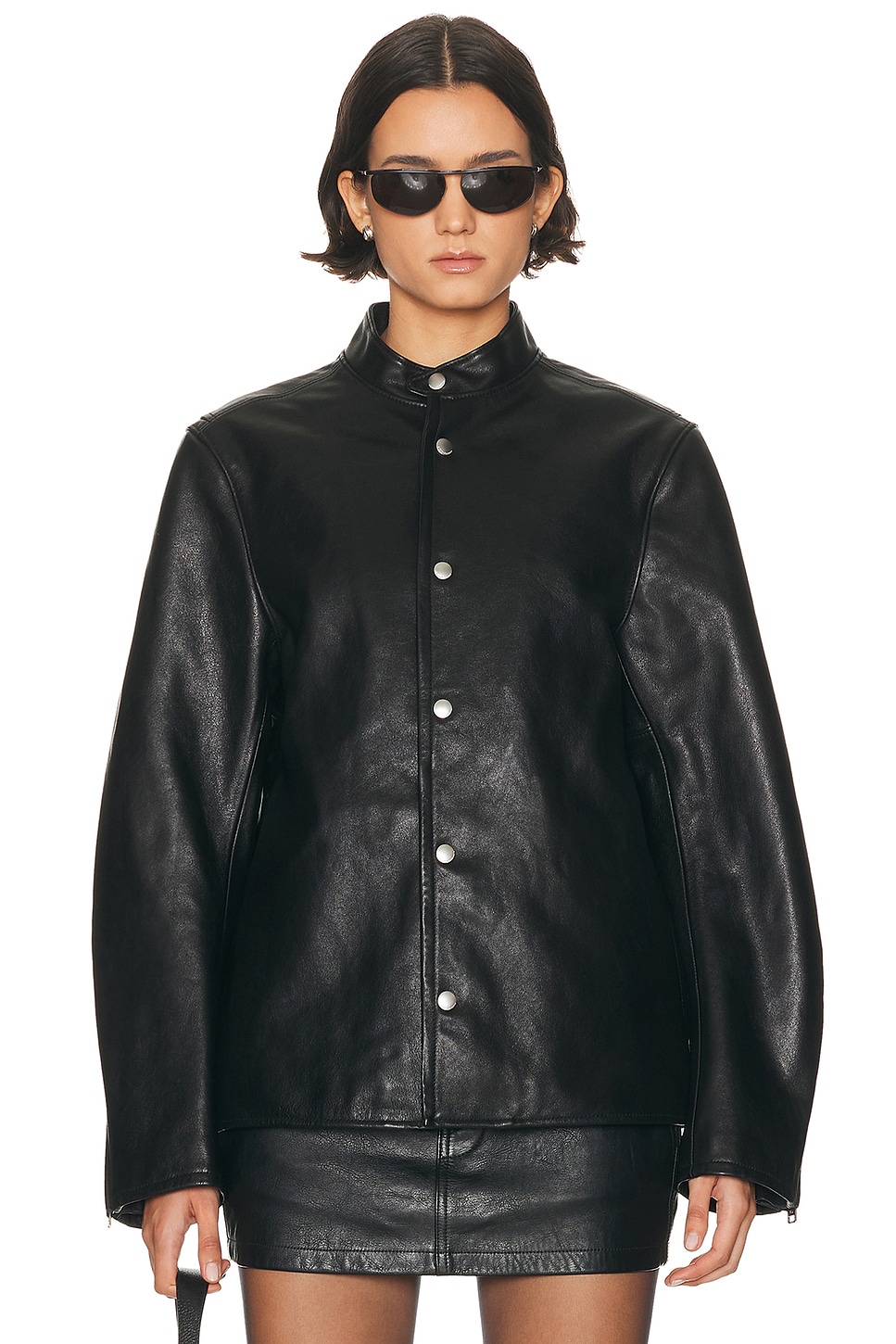 Alexander Wang Curved Sleeve Moto Jacket in Black - Black. L also in