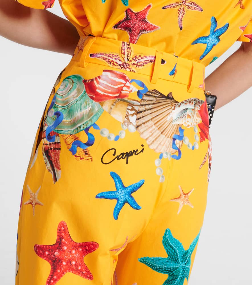 Capri printed high-rise cotton tapered pants