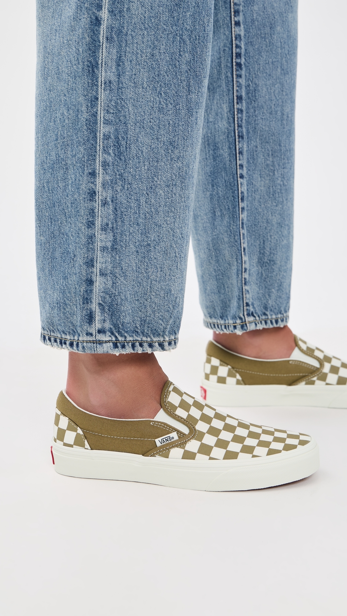 Classic Slip On Unisex Sneakers Checkerboard Olive Brown W