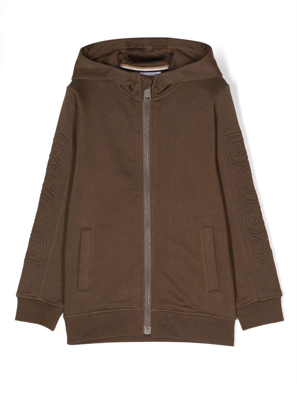 Embossed-logo zipped hoodie - Brown