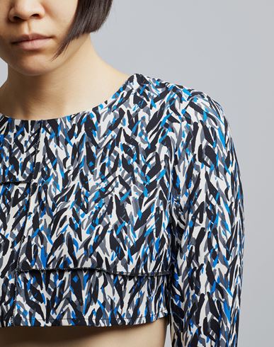 Printed Long Sleeve Crop Top Woman Top Black Size 2 Viscose