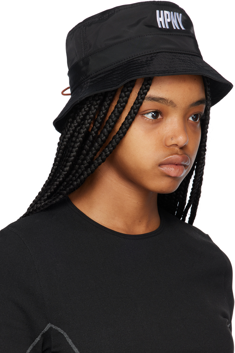 Black embroidered bucket hat