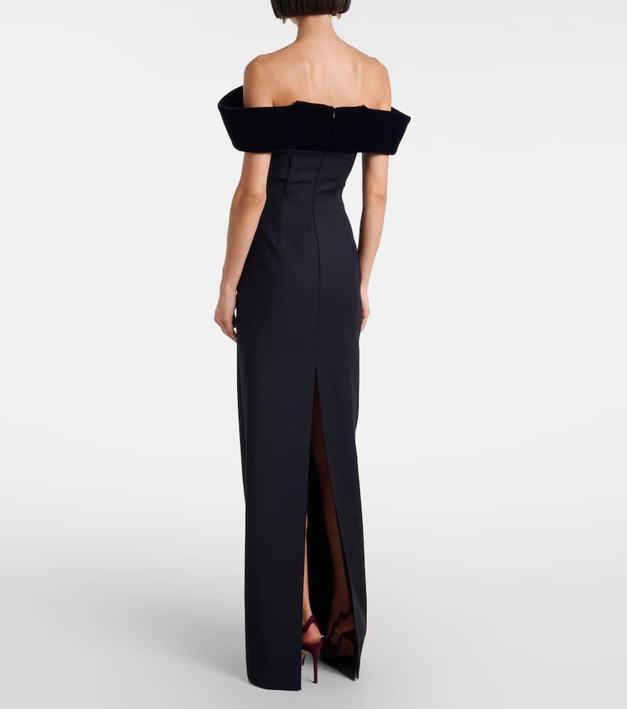 Off-shoulder wool-blend bustier gown