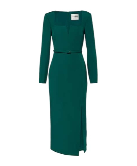 Belted wool and silk midi dress