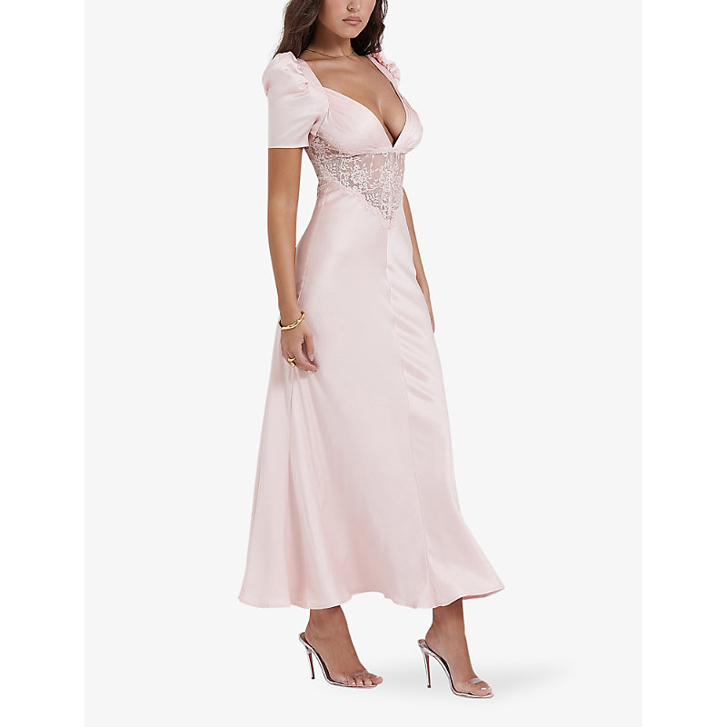 Womens Soft Peach Rafaela Lace-panel Stretch-silk Midi Dress