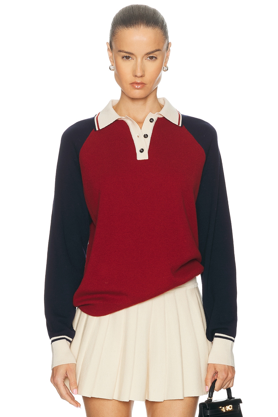 Amiya Yale Polo Sweater in Red Wine & Blue - Red,Navy. M also in