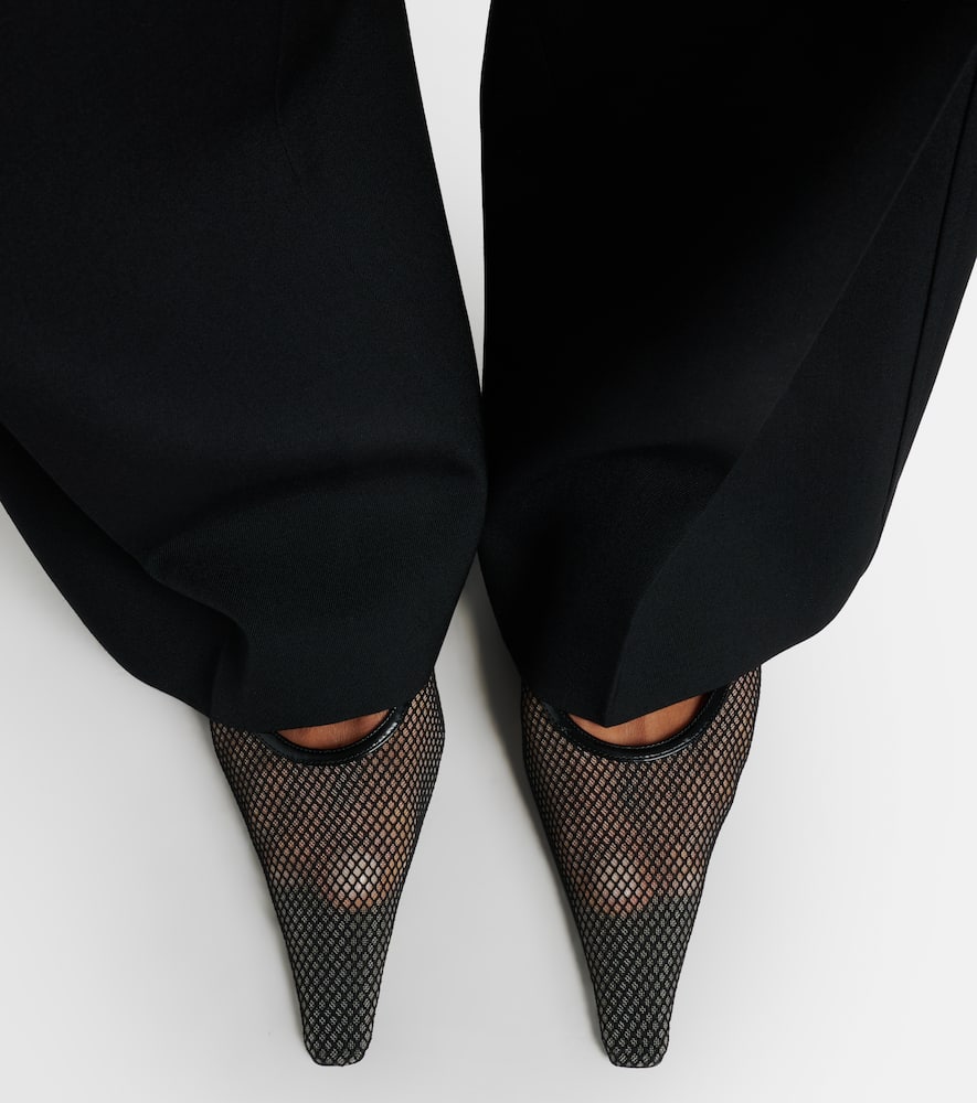 Leather-trimmed mesh mules