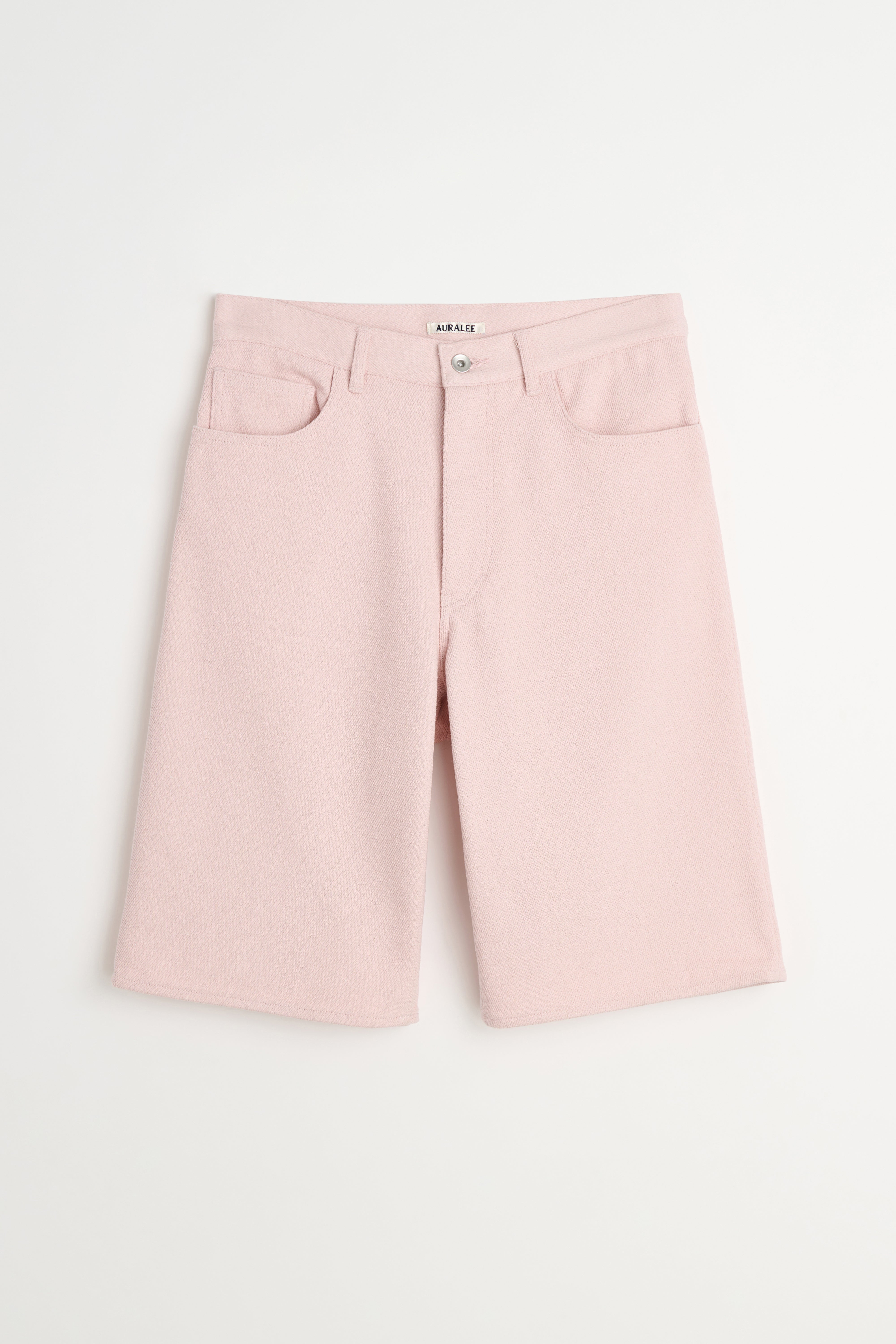 Auralee Silk Nep Denim 5P Wide Shorts Dusty Pink