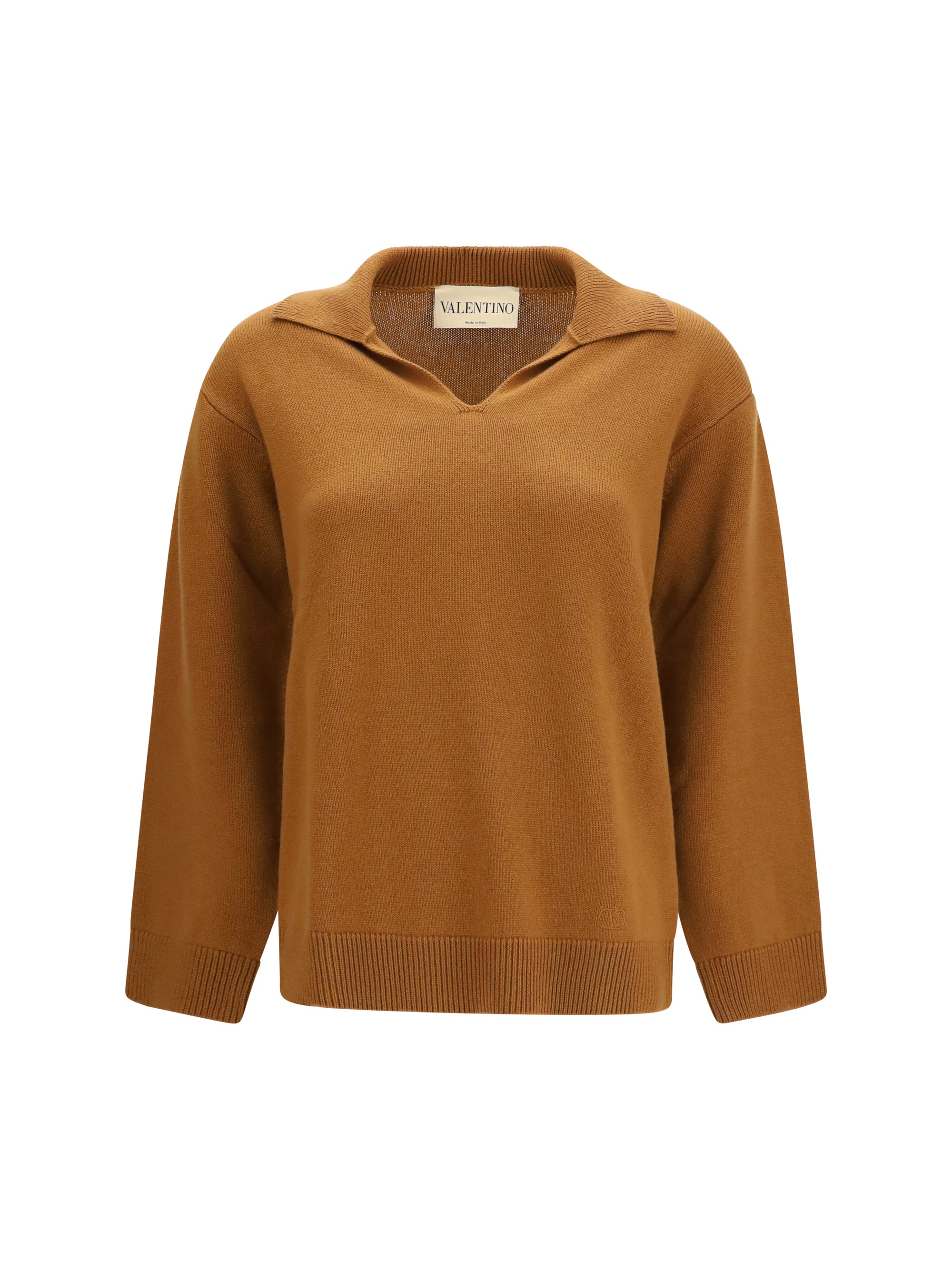 Cashmere V-Neck Sweater — Camel