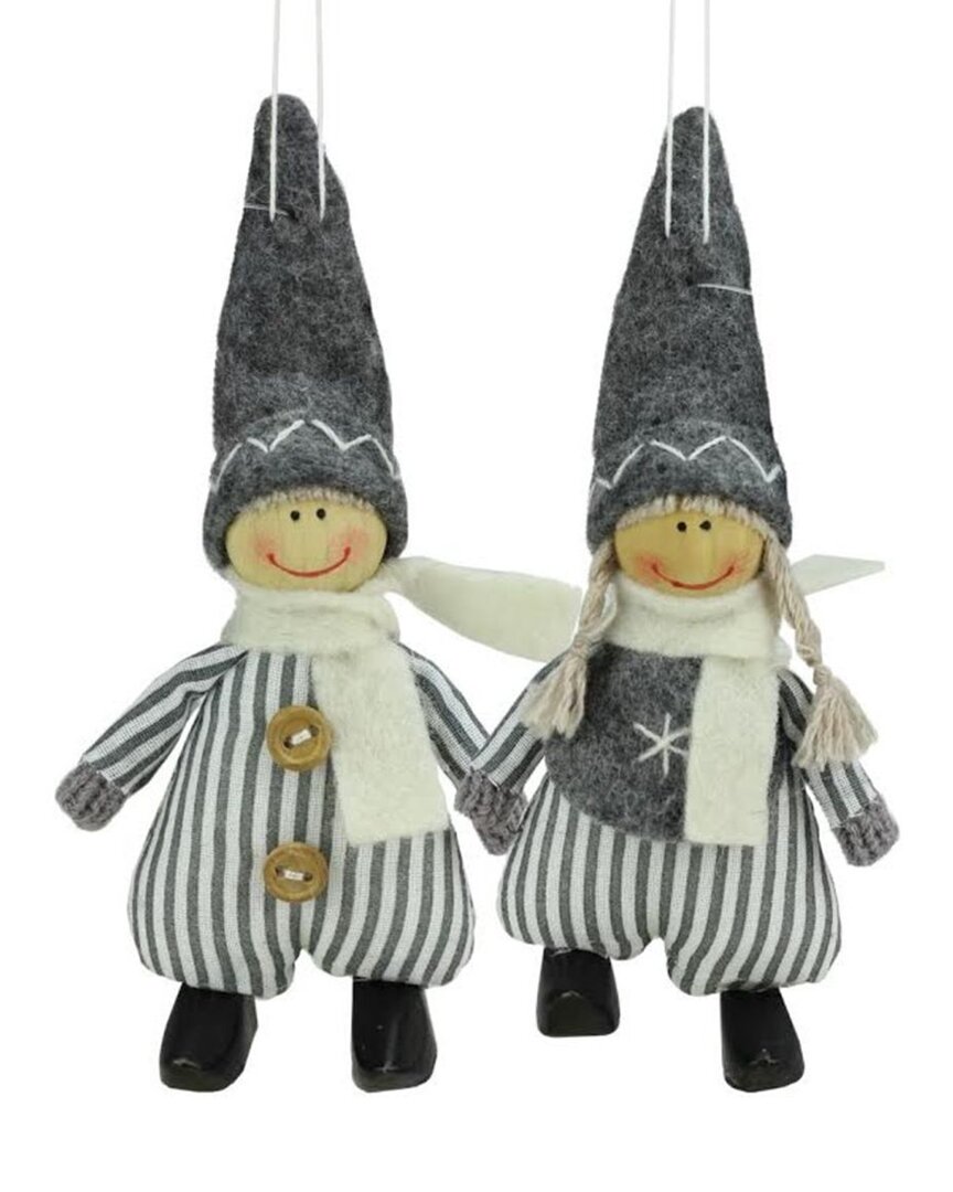 Northlight Set of 2 Gray And White Plush Twin Christmas Ornaments 5.5In