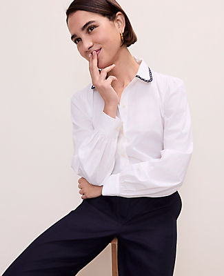 Ann Taylor Scalloped Trim Shirt
