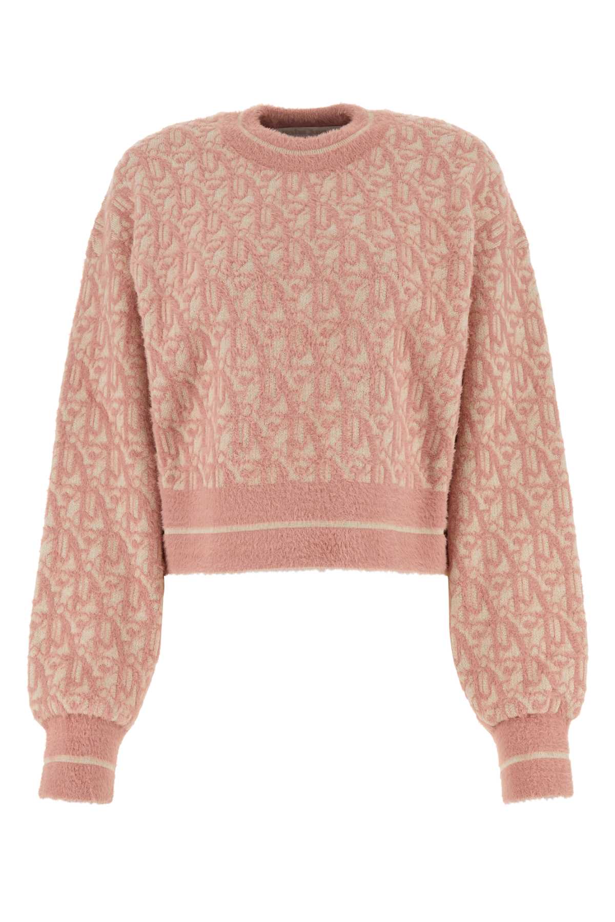 Embroidered Nylon Blend Sweater — Beige