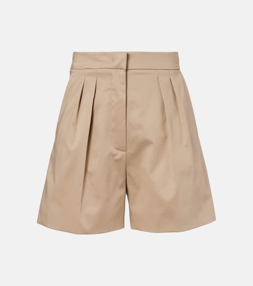 Tabacco pleated cotton-blend shorts