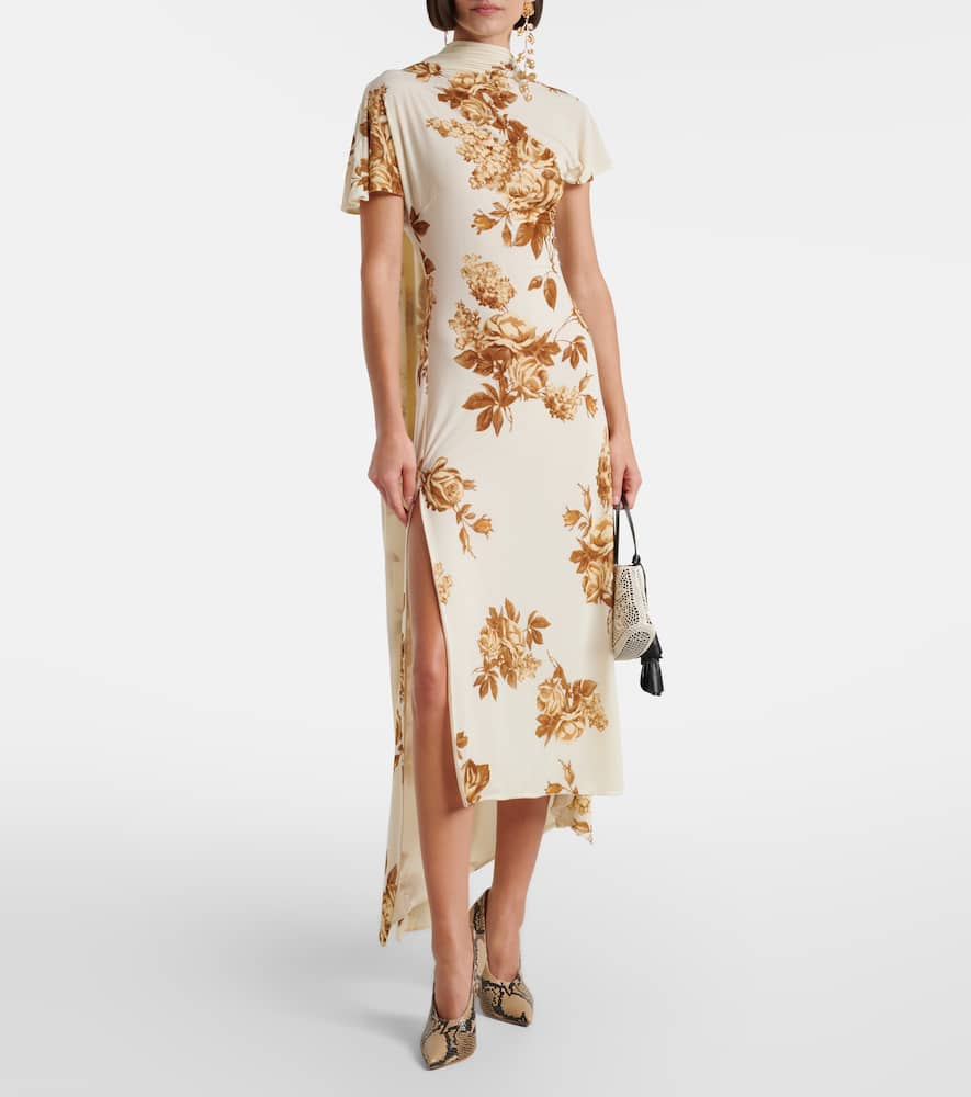 Floral scarf-detail midi dress