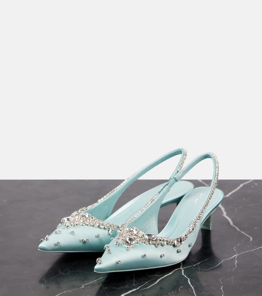 Gucci Crystal-embellished satin slingback pumps