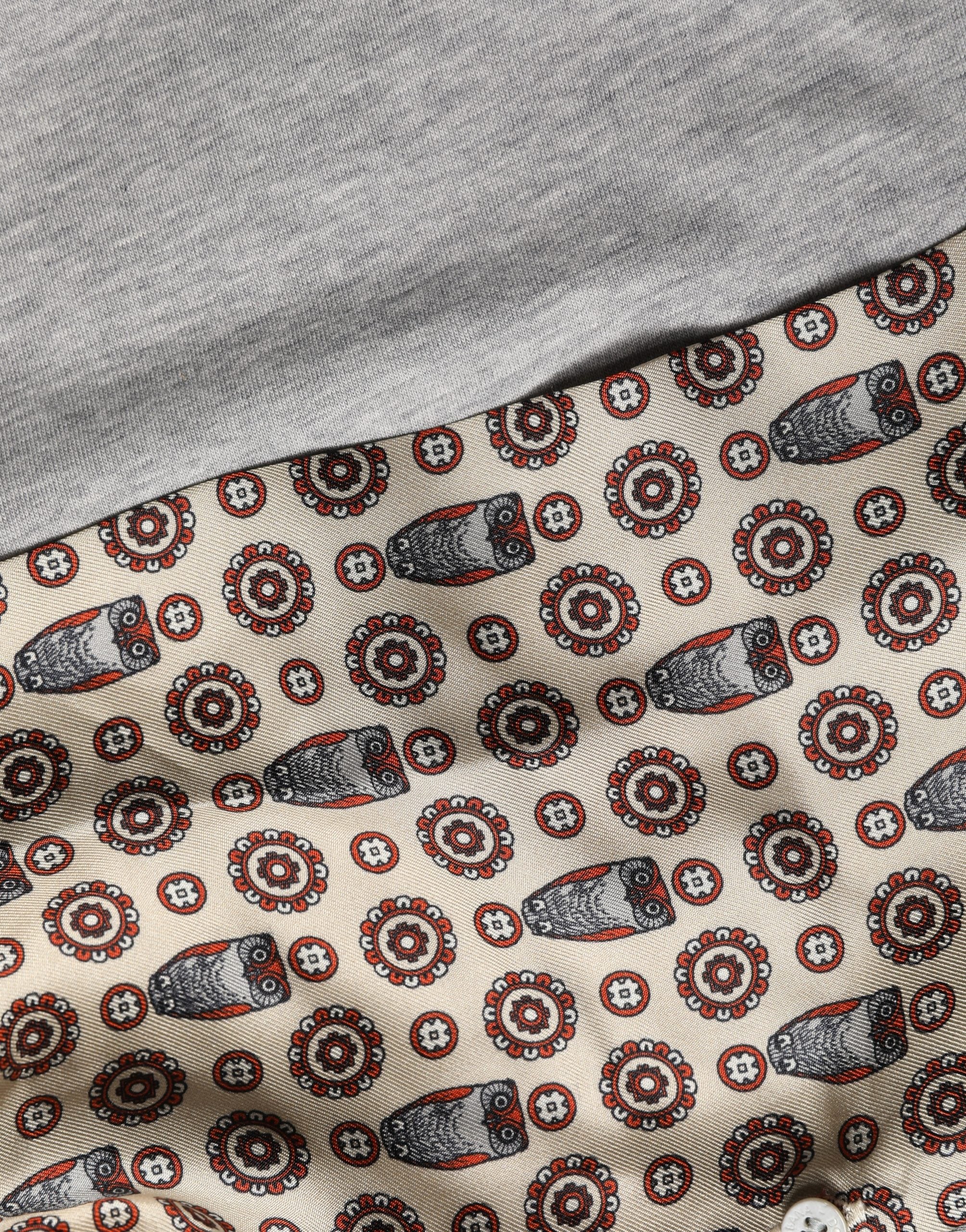 Owl-Patterned Silk Scarf Detail T-Shirt — Gray