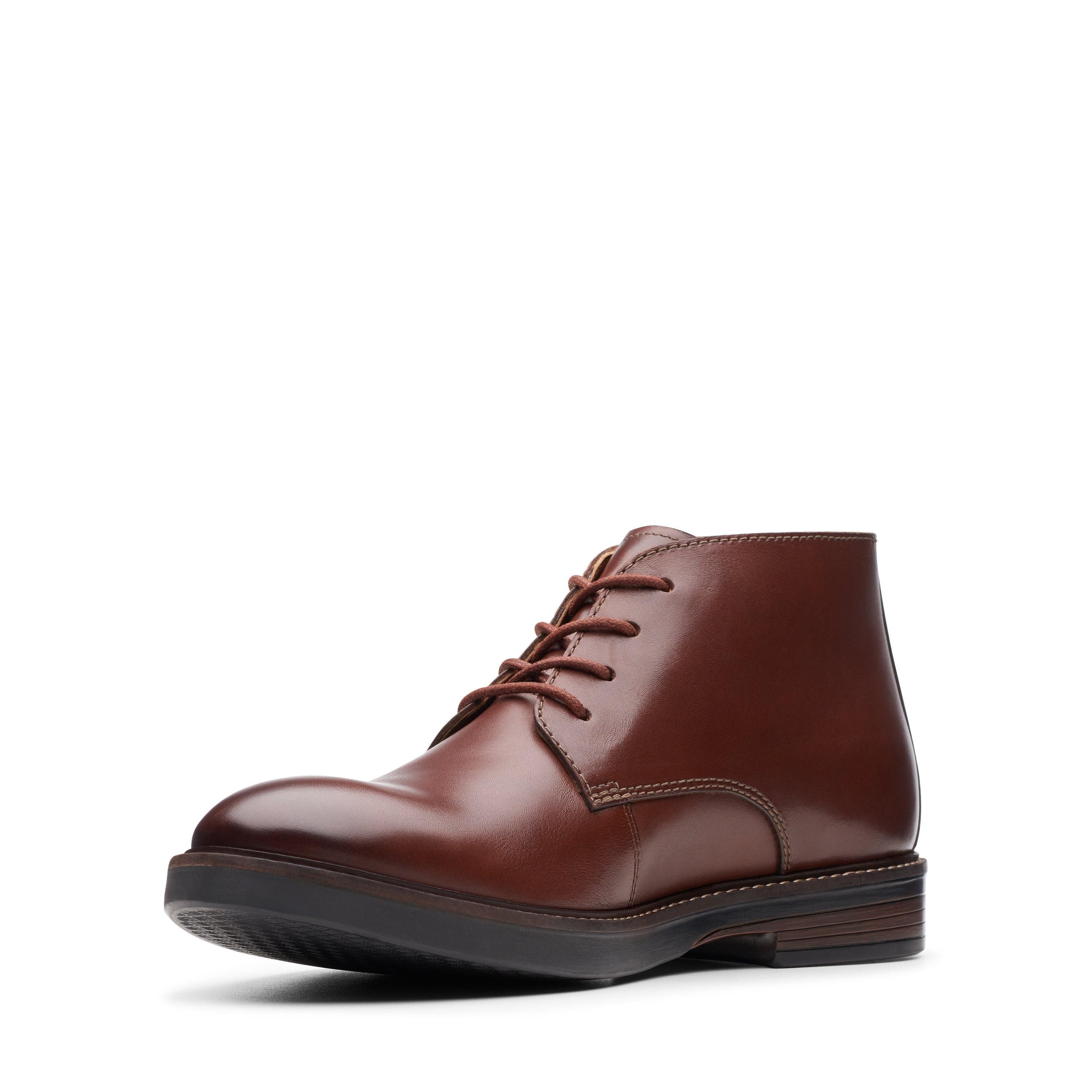 Clarks Paulson Mid Mahogany Leather Ankle Boots,chukka Boots,lace Up In Brown