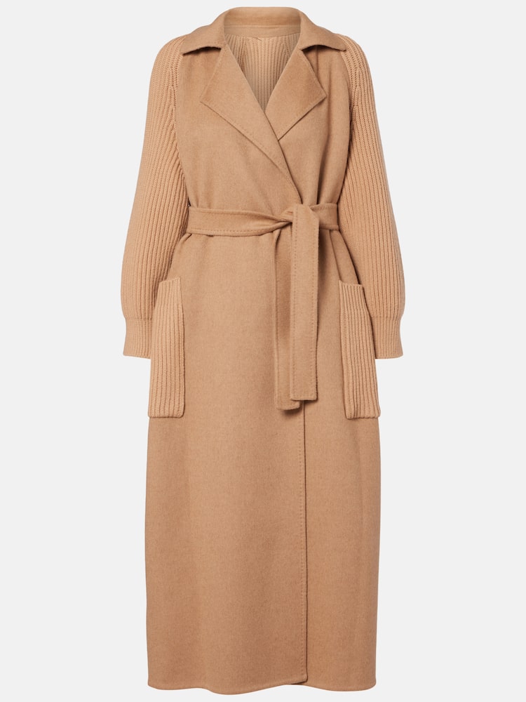 Berard camel hair, wool, and cashmere wrap coat