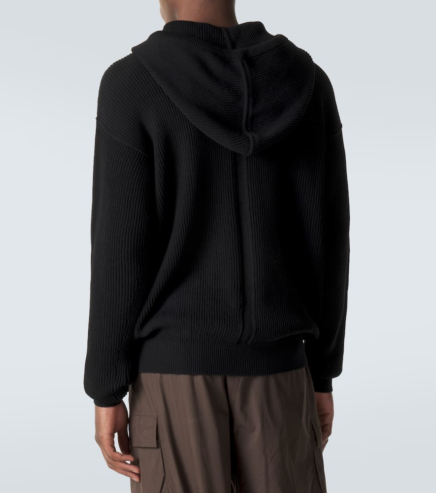 Ribbed-knit virgin wool hoodie