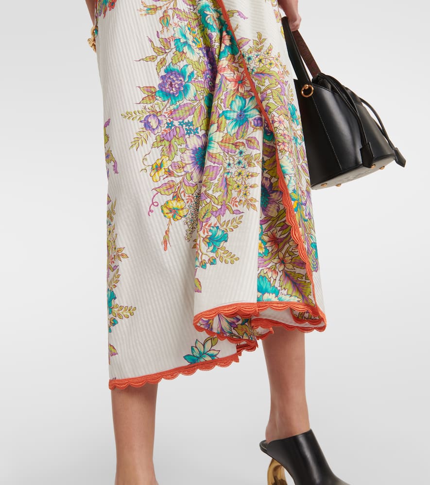 Floral cotton and silk midi skirt