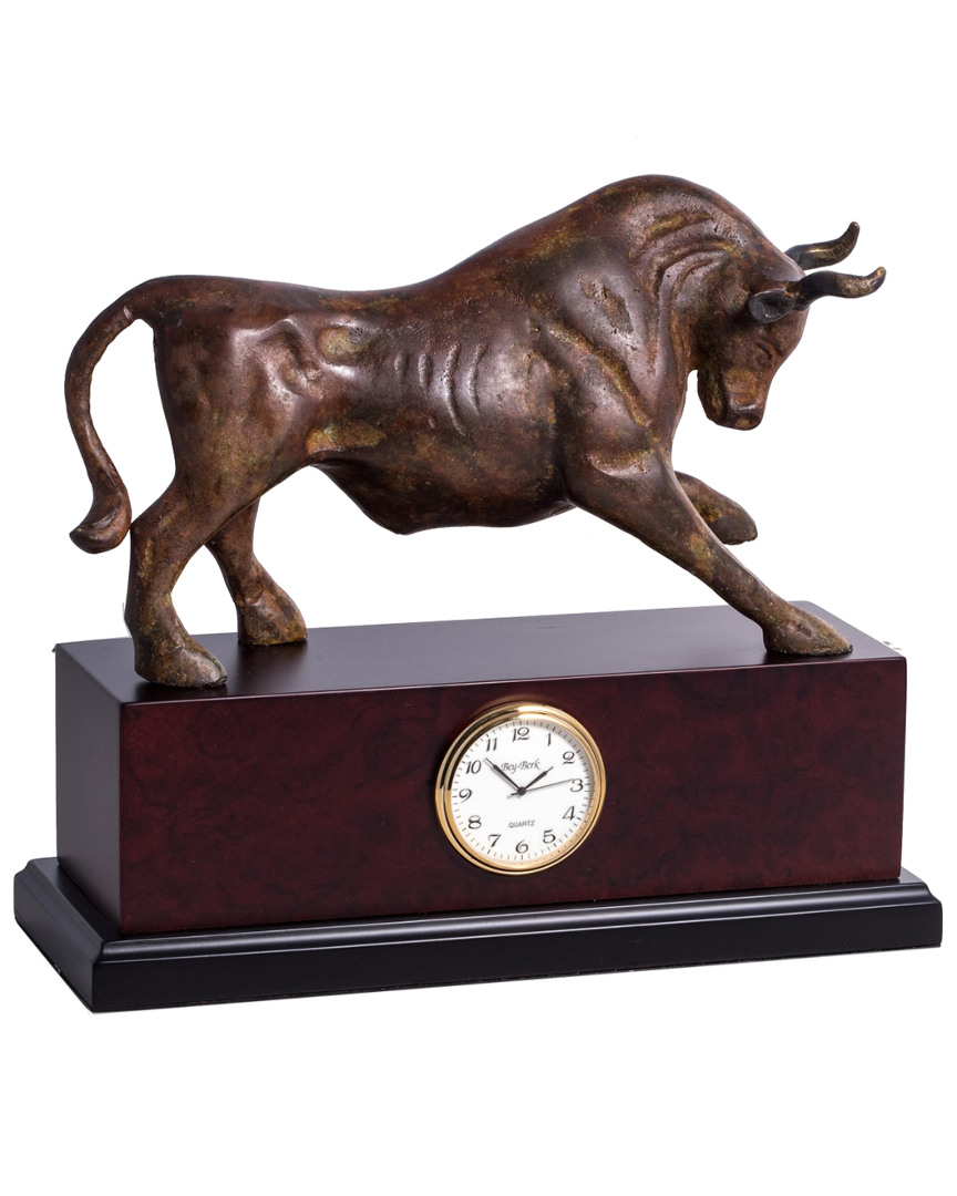 Brass Bull Sculpture with Clock