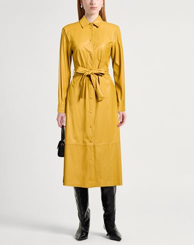 Woman Midi dress Mustard Size 10 Polyester, Polyurethane