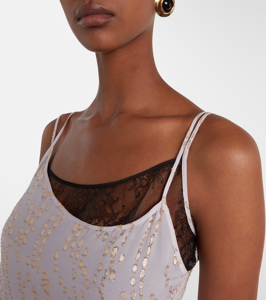 Printed ruffled asymmetric silk-blend top