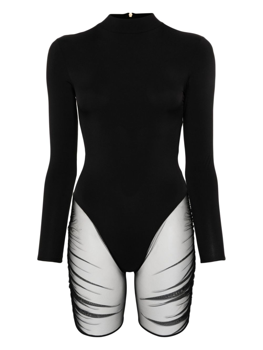 Mesh-panelled mock-neck bodysuit - Black