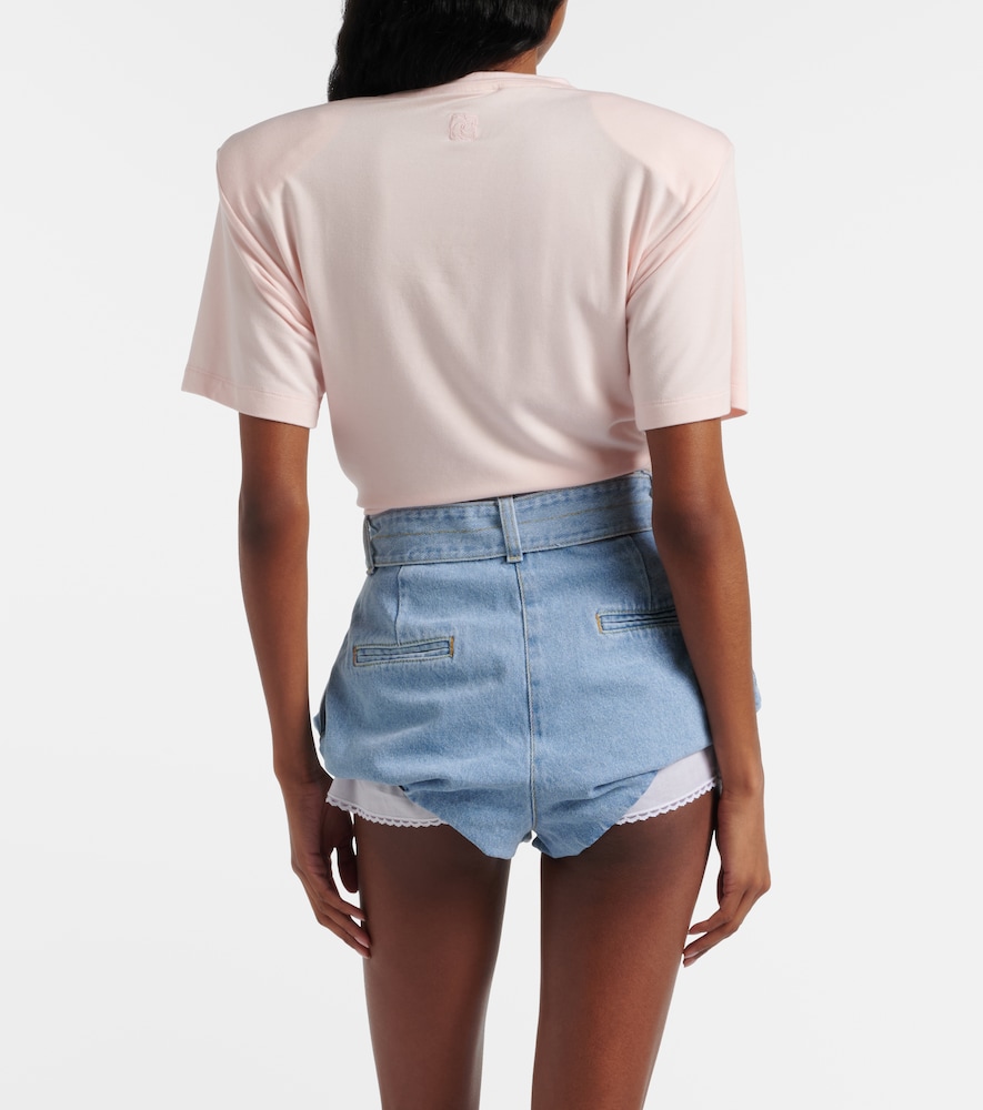Belted high-rise denim shorts