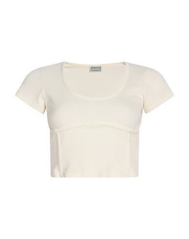 Woman Top Cream Size L Cotton, Elastane