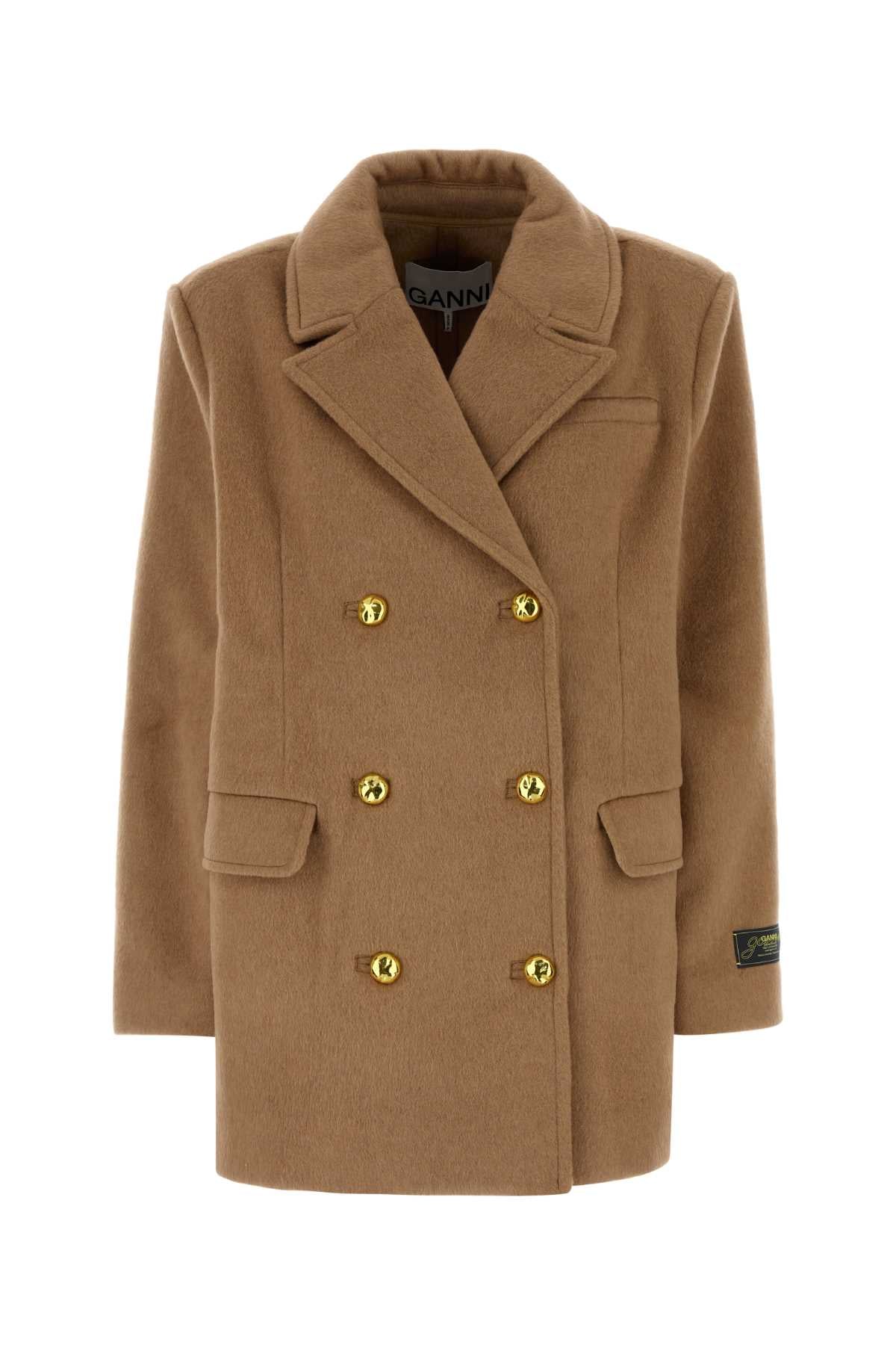 Double-Breasted Wool Blend Coat — Beige