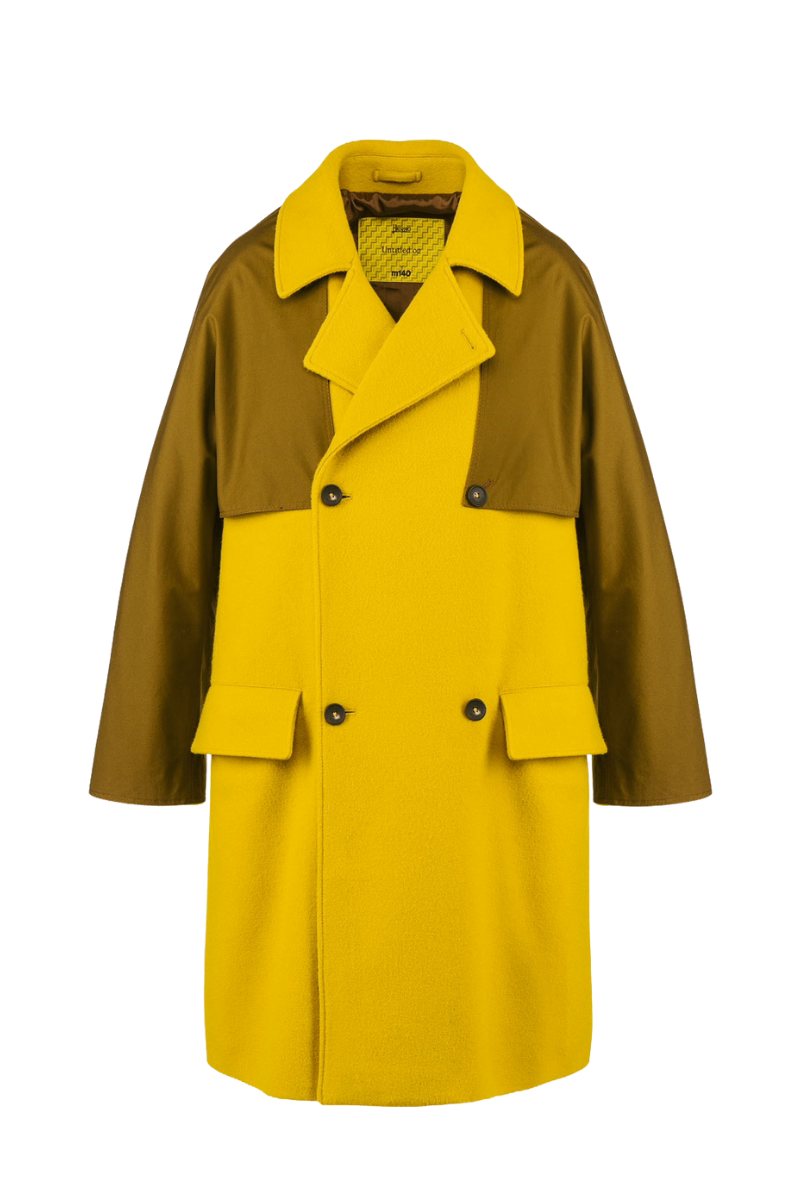 Wool-Cashmere Blend Colorblock Coat — Yellow