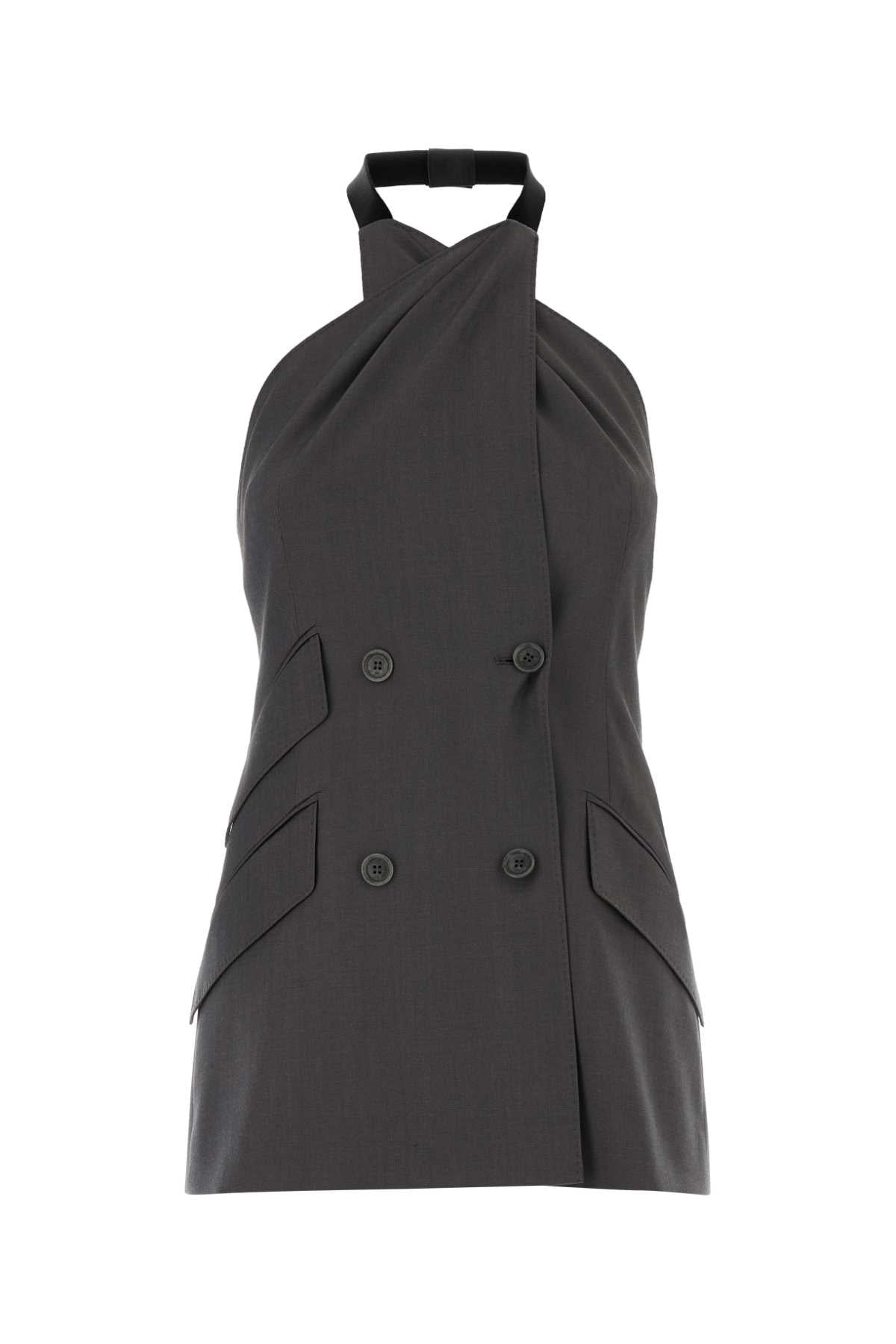 Virgin Wool Double-Breasted Halter Jacket — Gray