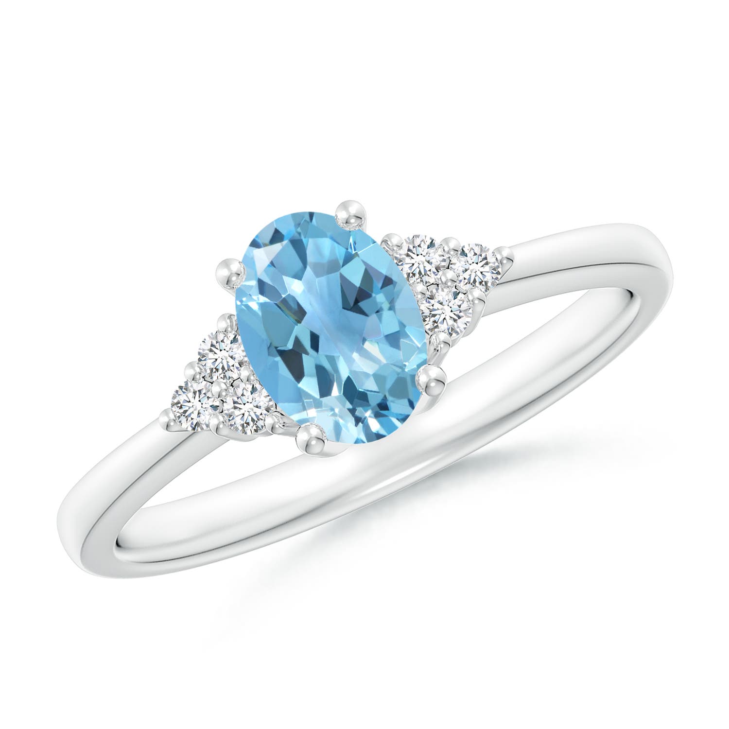 Angara 0.95 Carat Solitaire Oval Swiss Blue Topaz Ring with Trio Diamond Accents in Platinum