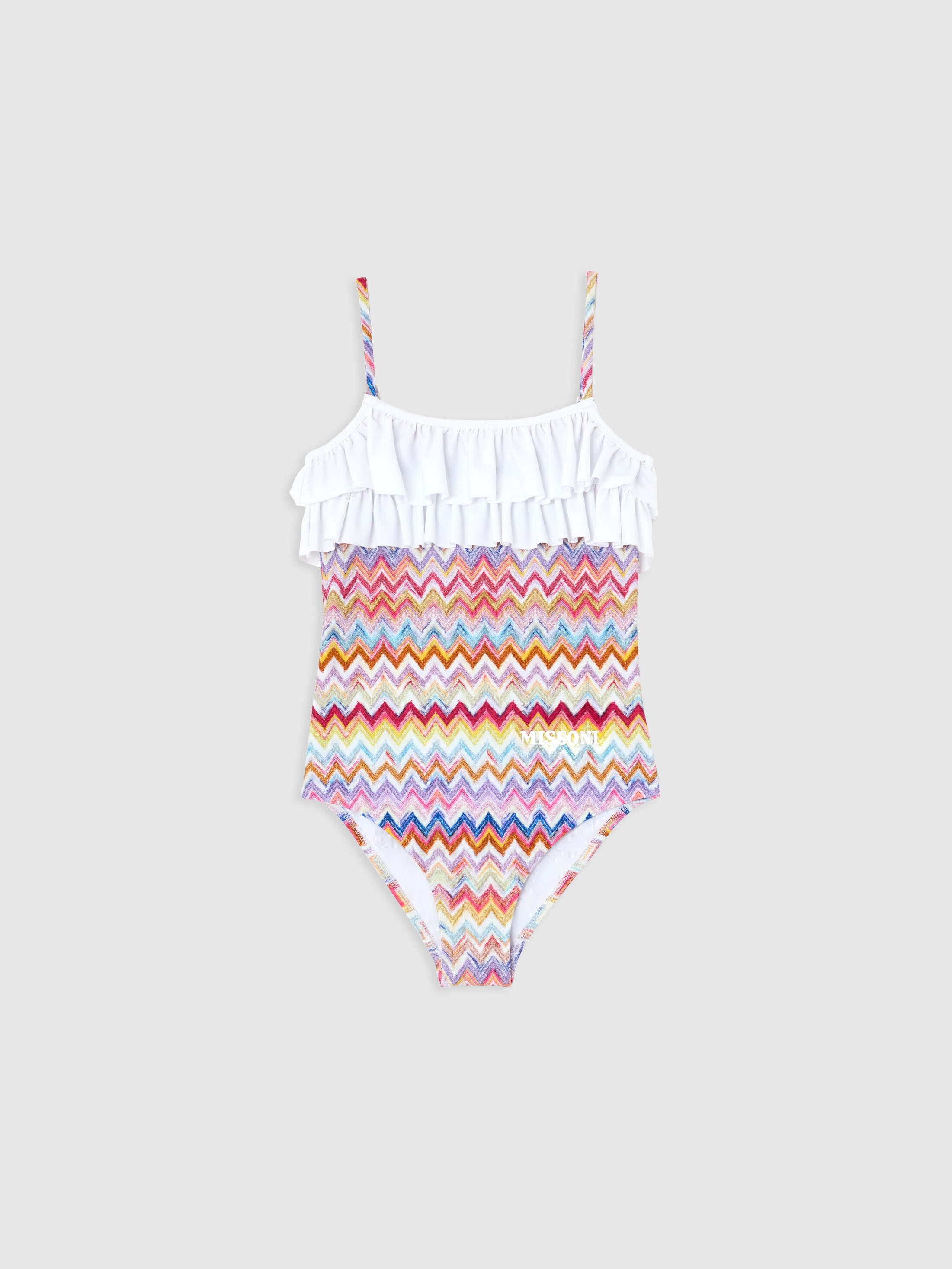 Missoni - One-piece swimsuit with zig zag print and ruffles, Girl, Multicoloured