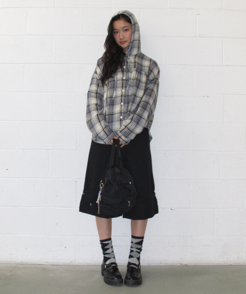 CHECK STRING BLOUSE GREY