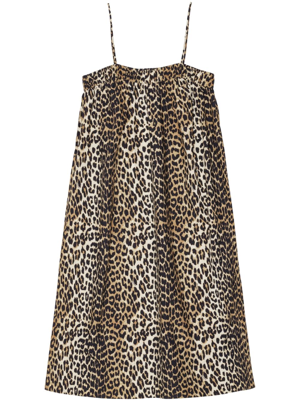 Printed Cotton Midi Strap Dress - Black